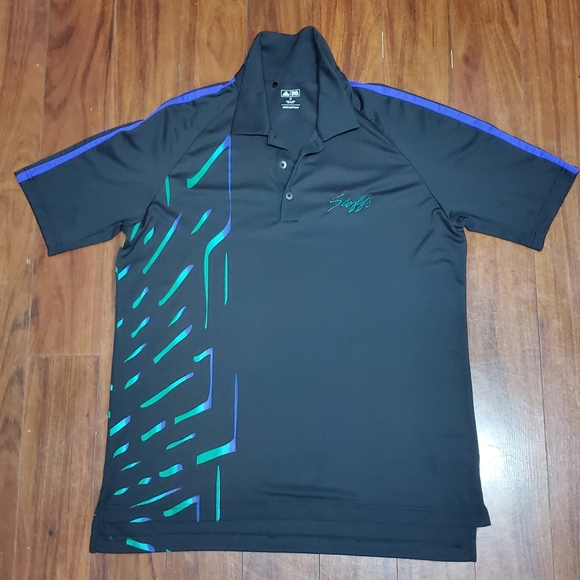Adidas Golf Polo Shirt Mens Size Meduim Black Abstract Geometrict Shirt - Picture 2 of 6